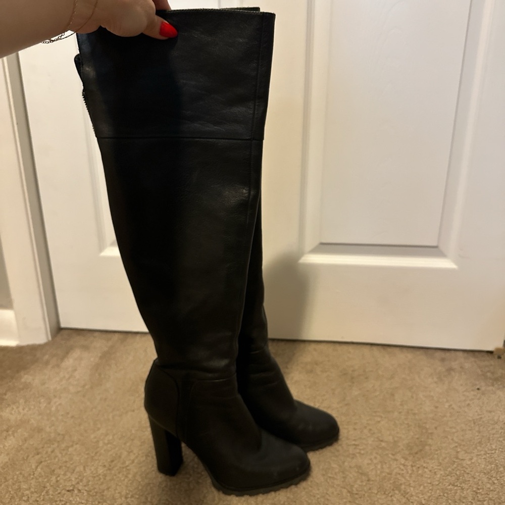 Aldo Black Knee-High Leather Heel Boots